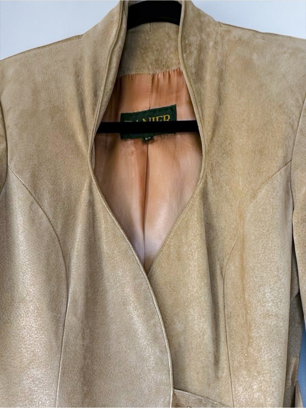 DANIER Suede Leather Wrap Short Sleeved Jacket with Gold Buckle - Tan - S/P - Picture 6 of 16